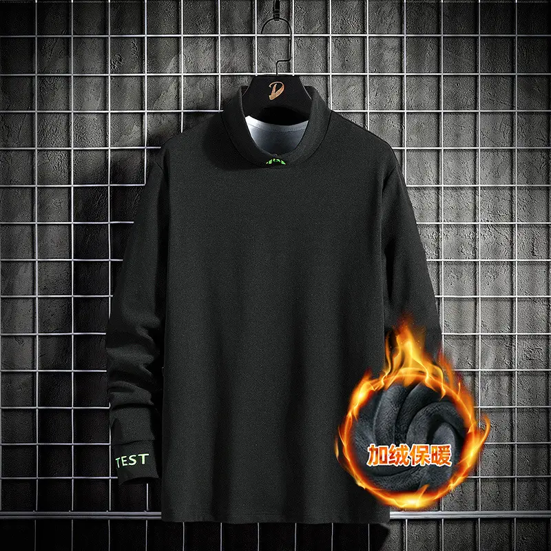 Men's Fleece Lined Warm T-Shirt White Half-Collar - Image 2