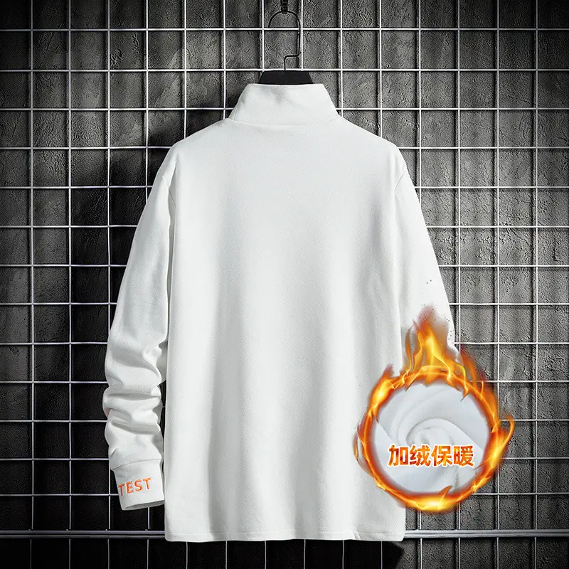 Men's Fleece Lined Warm T-Shirt White Half-Collar - Image 4