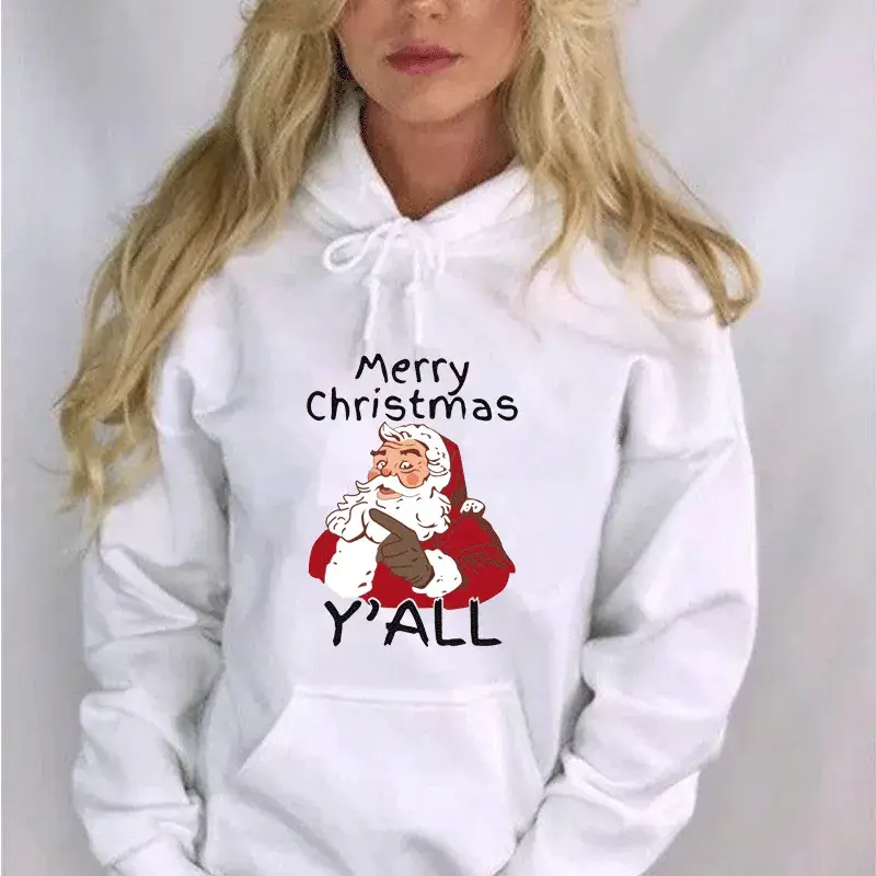 Merry Christmas Hooded Hoodie Yellow Santa Print - Image 3