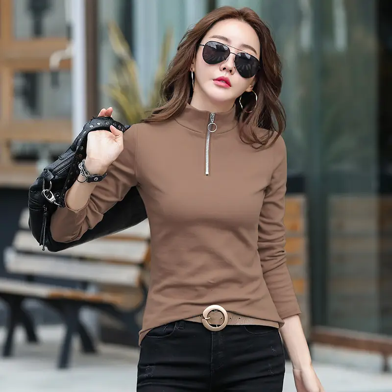 Women's Cotton Slim Fit Collar Shirt with Zipper Closure - Image 4