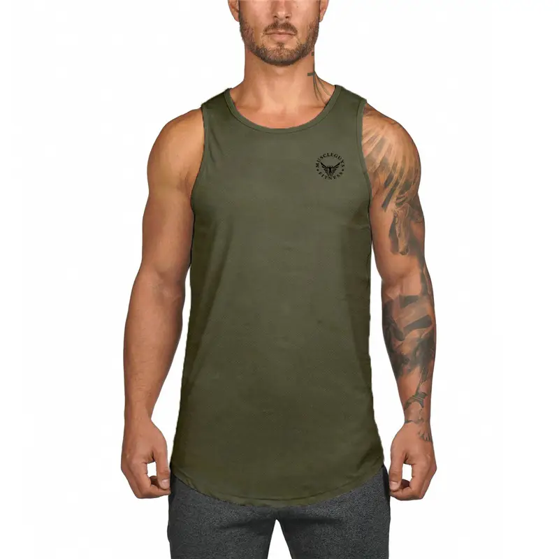 Men Muscle Tian Zi Vest Olive Green Summer Training - Image 6