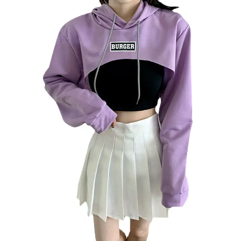 Women High Waist Sweatshirt Pullover Long Sleeve Black Crop Top - Image 12
