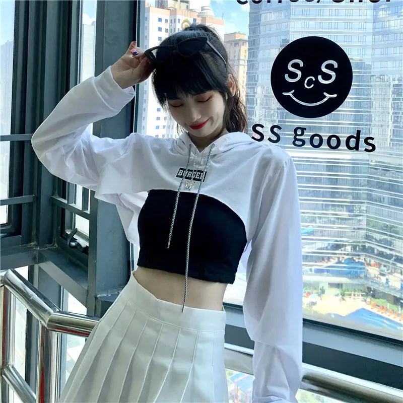 Women High Waist Sweatshirt Pullover Long Sleeve Black Crop Top — feature 21