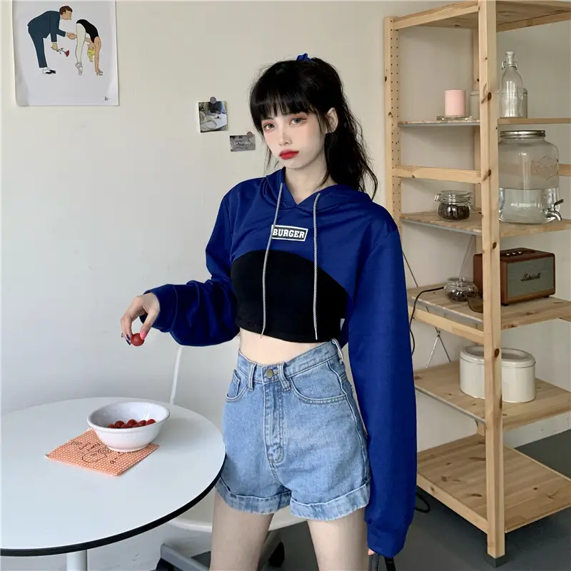 Women High Waist Sweatshirt Pullover Long Sleeve Black Crop Top — feature 41