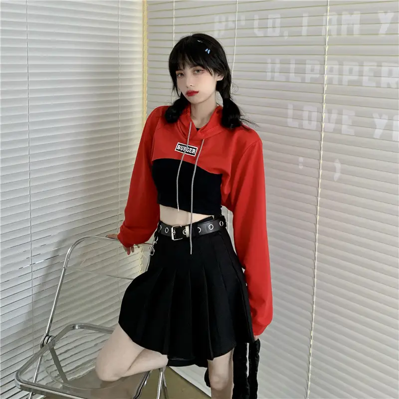 Women High Waist Sweatshirt Pullover Long Sleeve Black Crop Top — feature 69