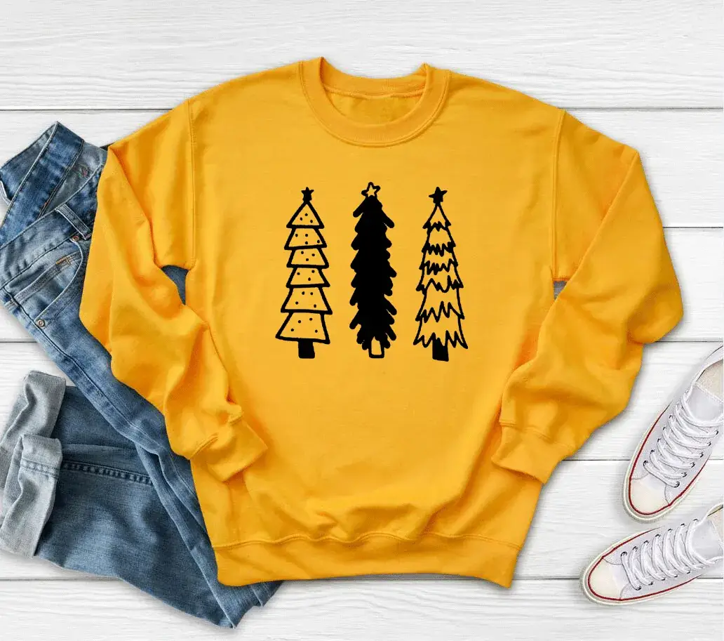 Grey Christmas Tree Print Sweatshirt Round Neck - Image 3