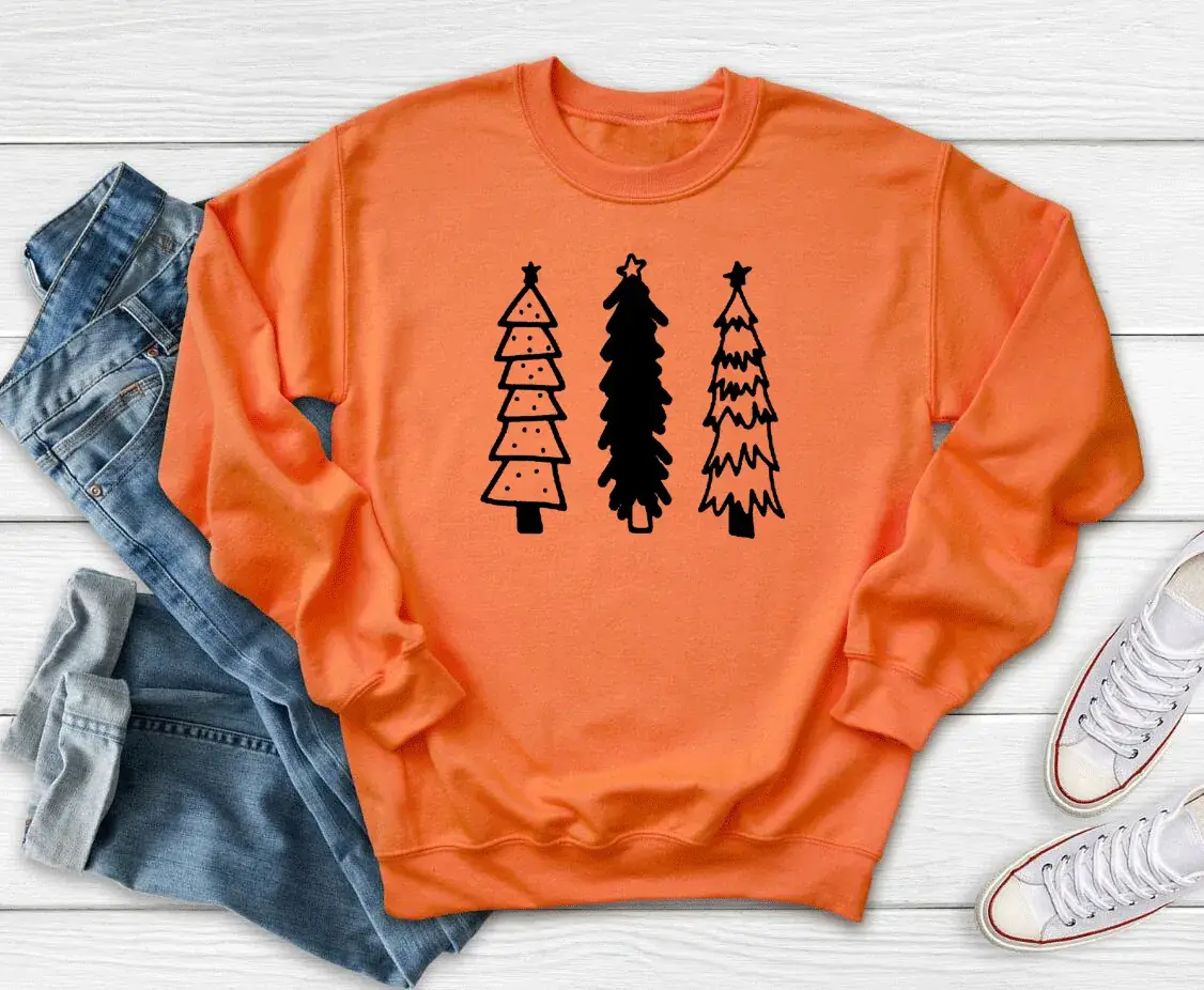 Grey Christmas Tree Print Sweatshirt Round Neck - Image 6