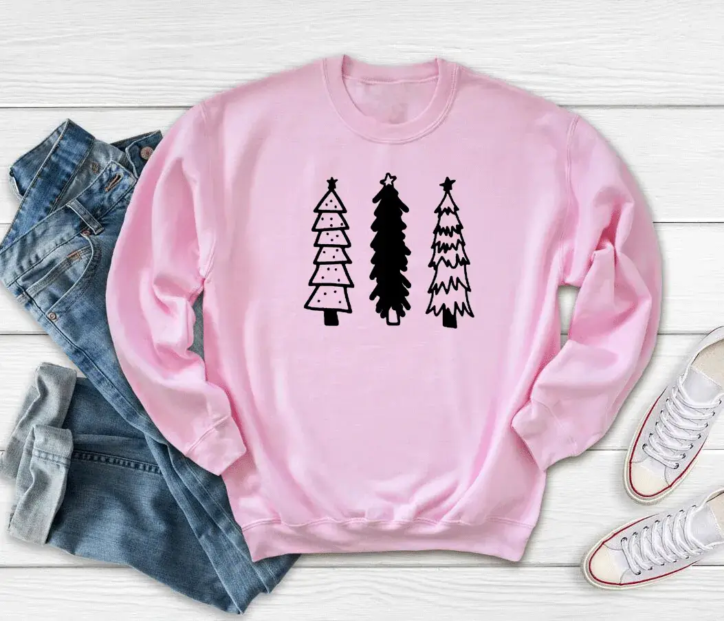 Grey Christmas Tree Print Sweatshirt Round Neck - Image 8