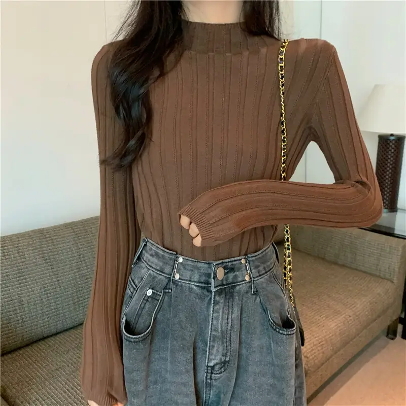 Pink Ribbed Long Sleeve Turtleneck Sweater — feature 10