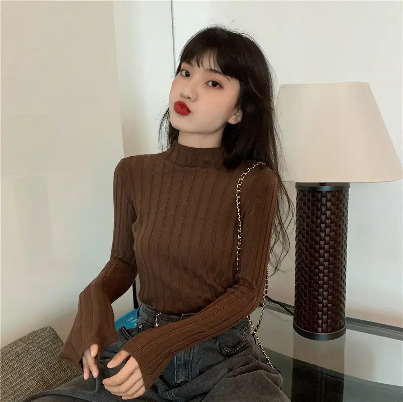 Pink Ribbed Long Sleeve Turtleneck Sweater — feature 11