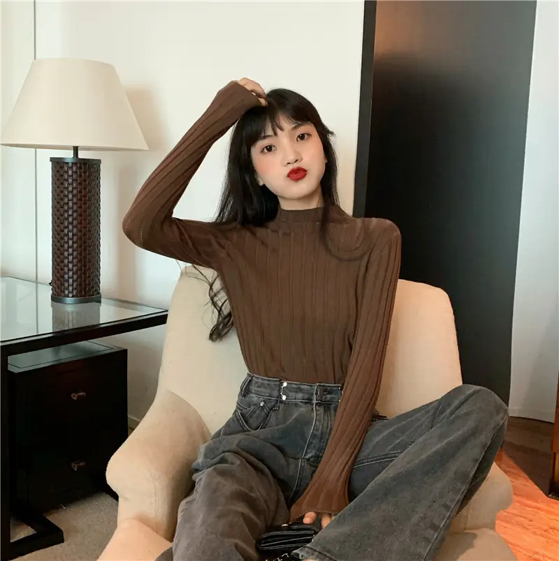 Pink Ribbed Long Sleeve Turtleneck Sweater — feature 12