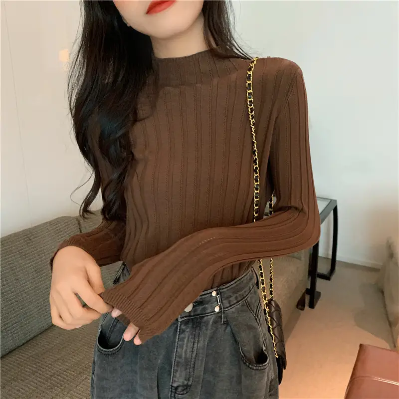 Pink Ribbed Long Sleeve Turtleneck Sweater — feature 14