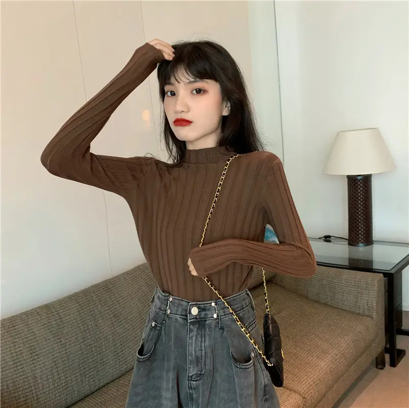 Pink Ribbed Long Sleeve Turtleneck Sweater — feature 15