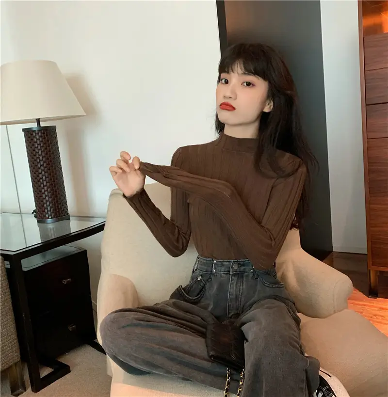 Pink Ribbed Long Sleeve Turtleneck Sweater — feature 17