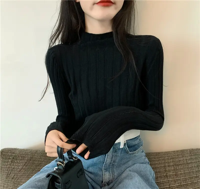 Pink Ribbed Long Sleeve Turtleneck Sweater — feature 18