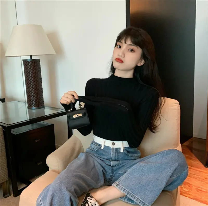 Pink Ribbed Long Sleeve Turtleneck Sweater — feature 20