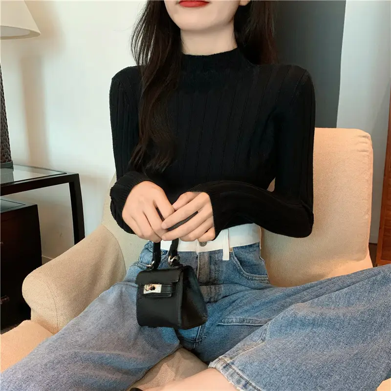 Pink Ribbed Long Sleeve Turtleneck Sweater — feature 21
