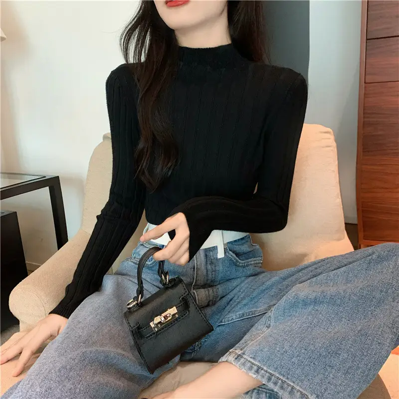 Pink Ribbed Long Sleeve Turtleneck Sweater — feature 22