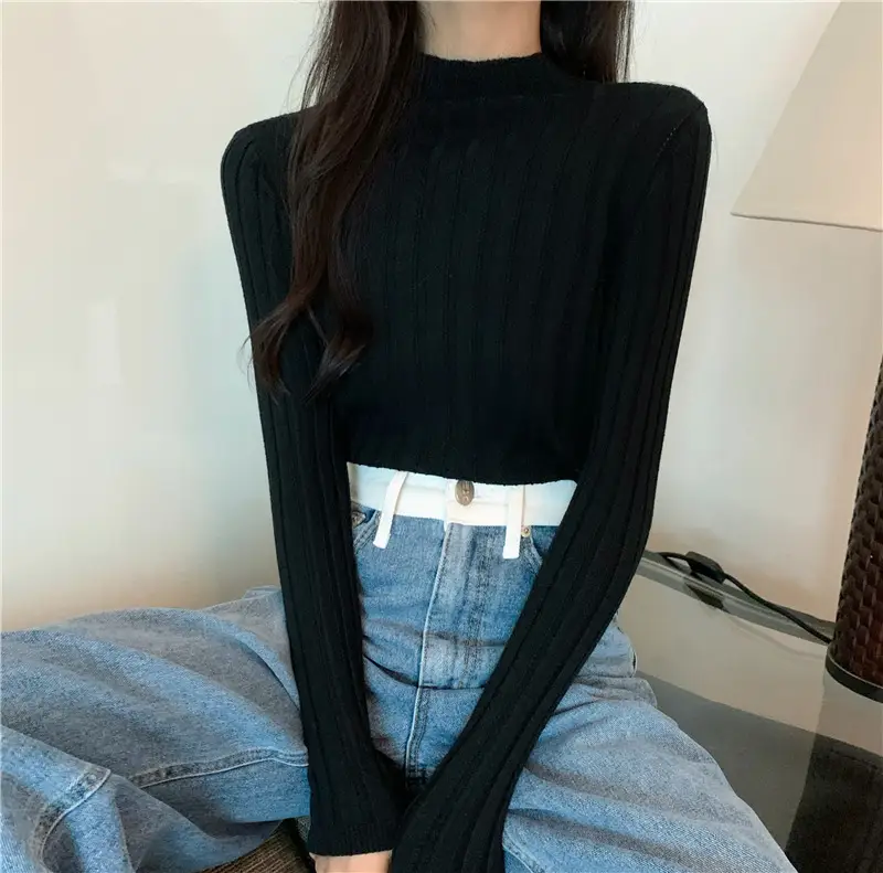 Pink Ribbed Long Sleeve Turtleneck Sweater — feature 23