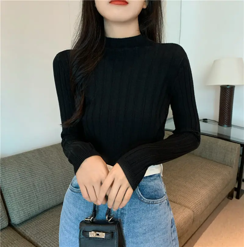 Pink Ribbed Long Sleeve Turtleneck Sweater — feature 24