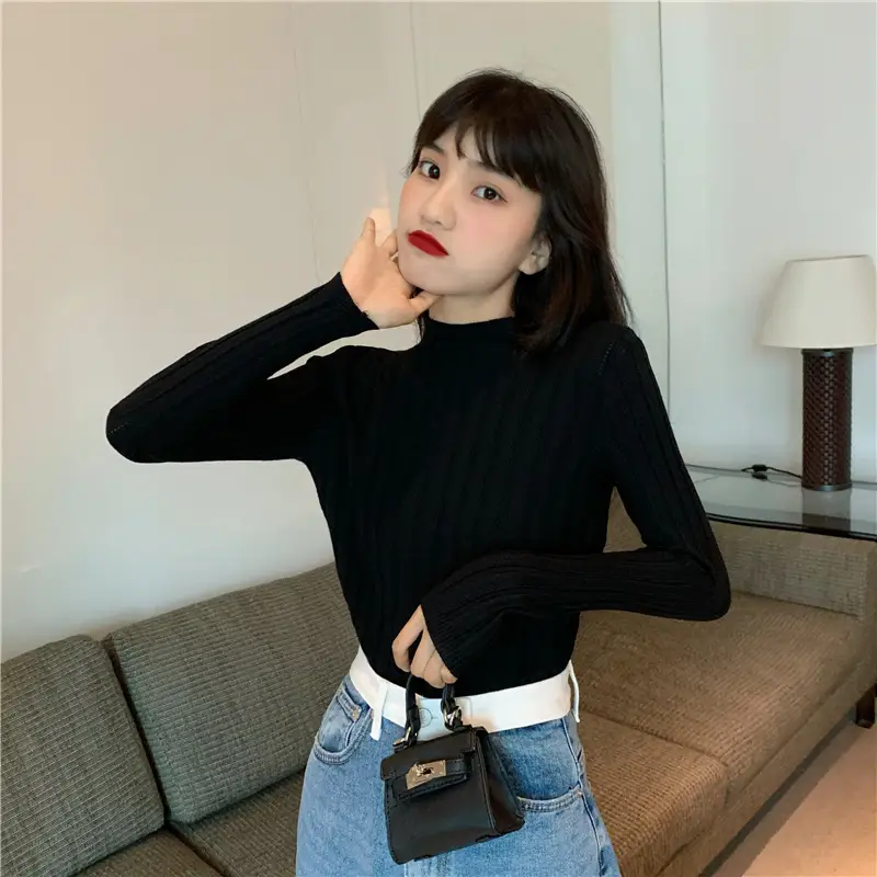 Pink Ribbed Long Sleeve Turtleneck Sweater — feature 25