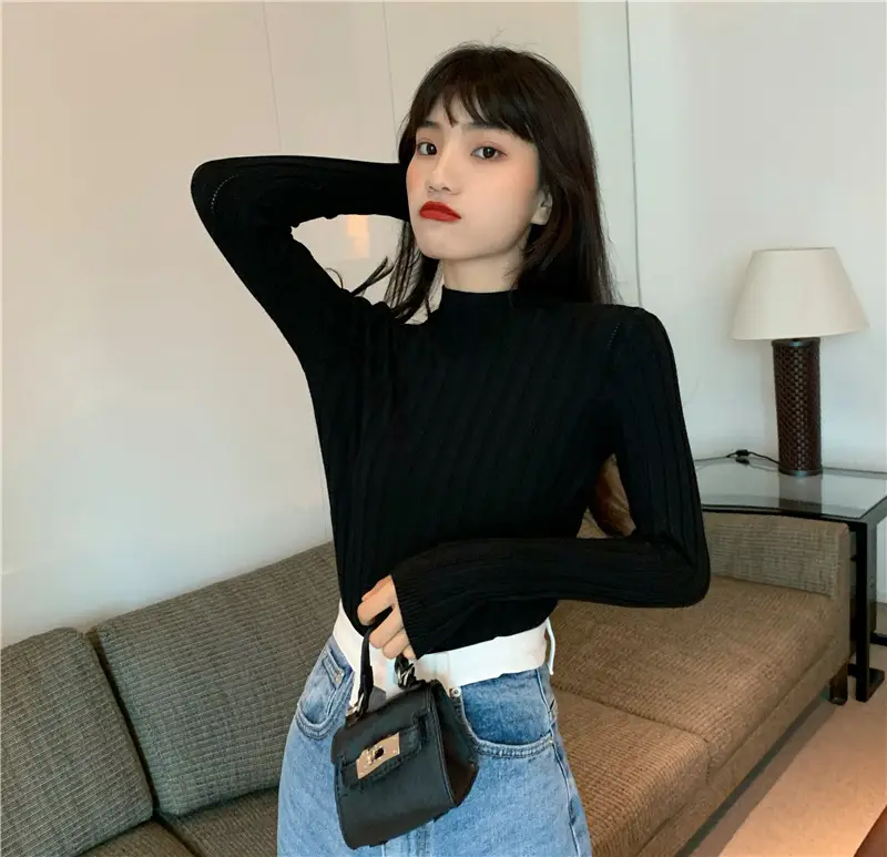 Pink Ribbed Long Sleeve Turtleneck Sweater — feature 26