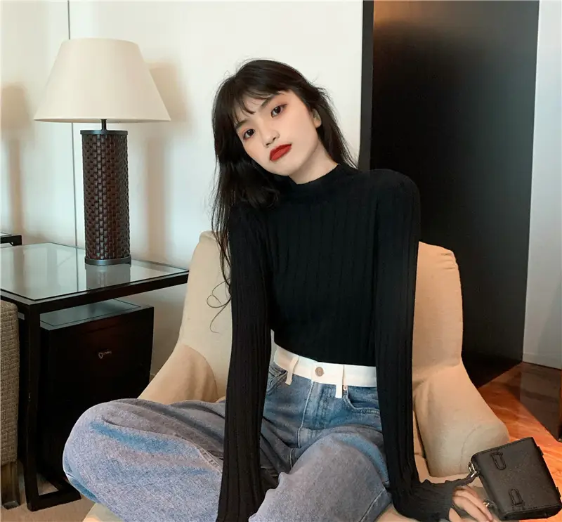 Pink Ribbed Long Sleeve Turtleneck Sweater — feature 27