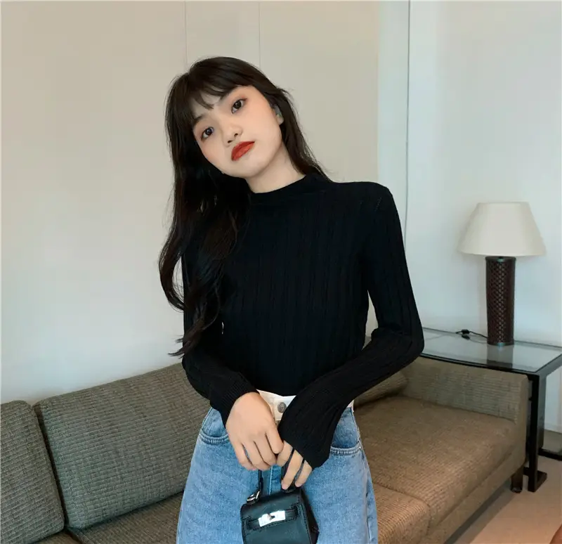 Pink Ribbed Long Sleeve Turtleneck Sweater — feature 28
