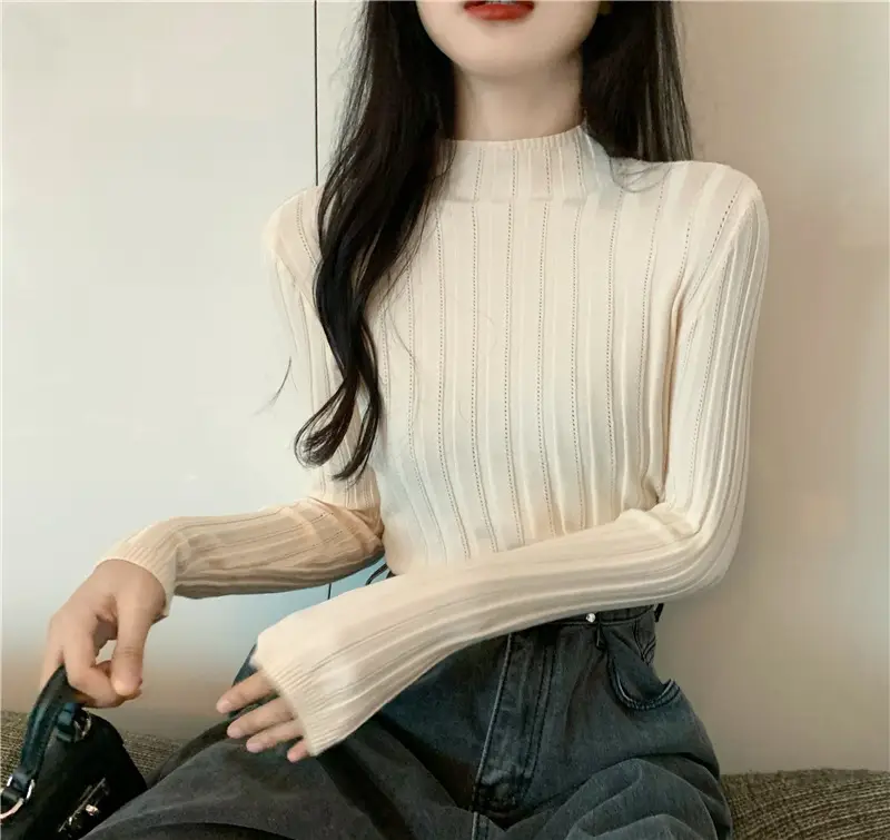 Pink Ribbed Long Sleeve Turtleneck Sweater — feature 29