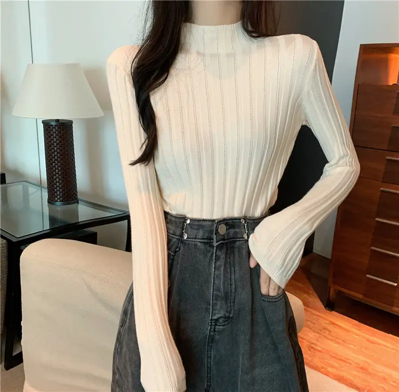 Pink Ribbed Long Sleeve Turtleneck Sweater — feature 30