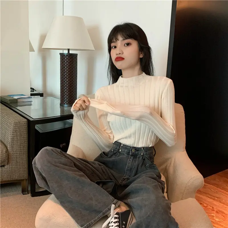 Pink Ribbed Long Sleeve Turtleneck Sweater — feature 33