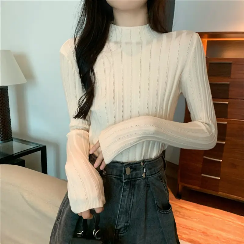 Pink Ribbed Long Sleeve Turtleneck Sweater — feature 34