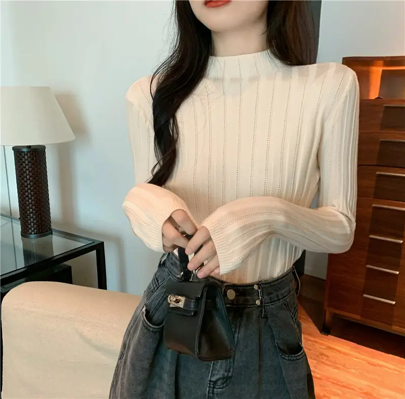 Pink Ribbed Long Sleeve Turtleneck Sweater — feature 35