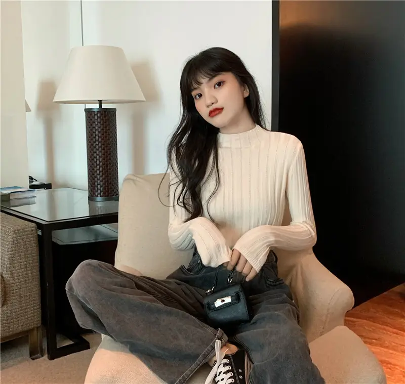 Pink Ribbed Long Sleeve Turtleneck Sweater — feature 36