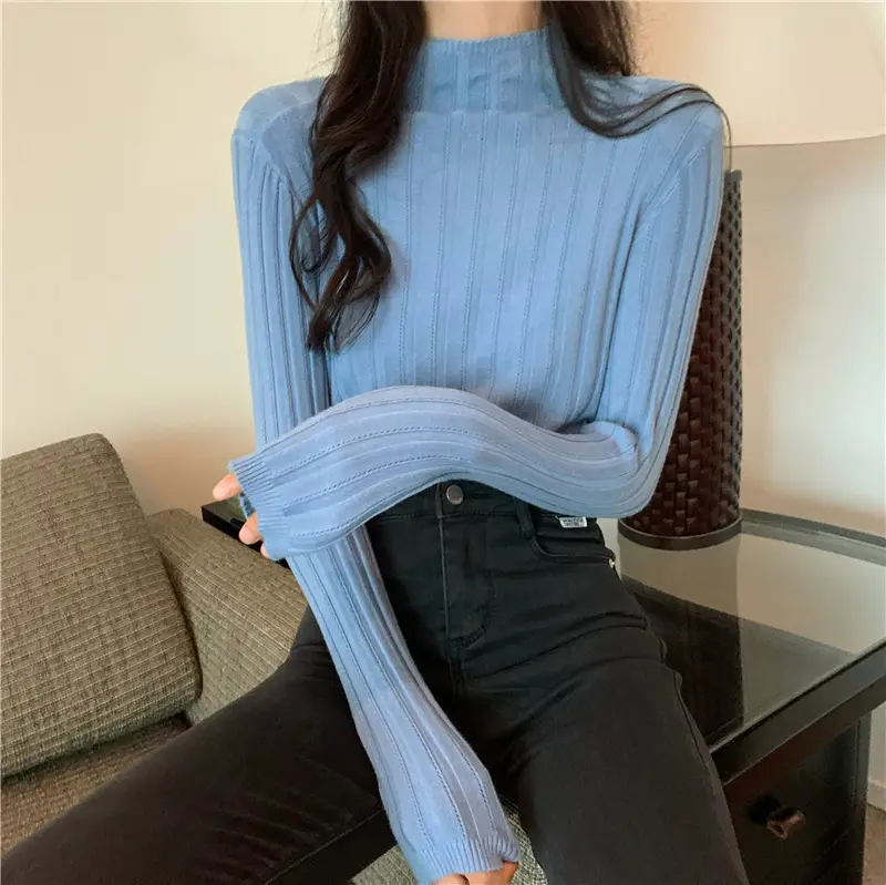 Pink Ribbed Long Sleeve Turtleneck Sweater — feature 37