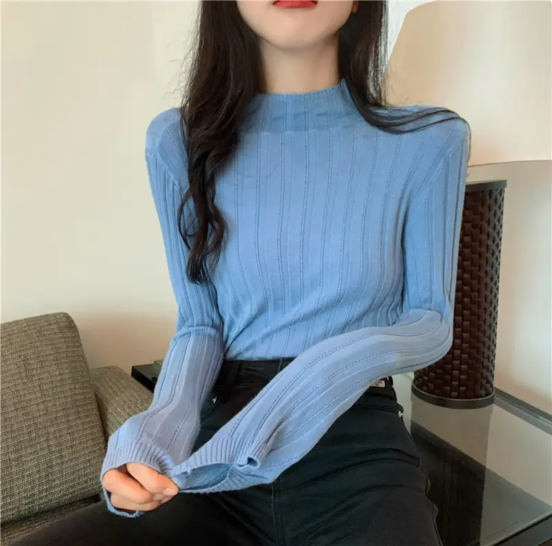 Pink Ribbed Long Sleeve Turtleneck Sweater — feature 38