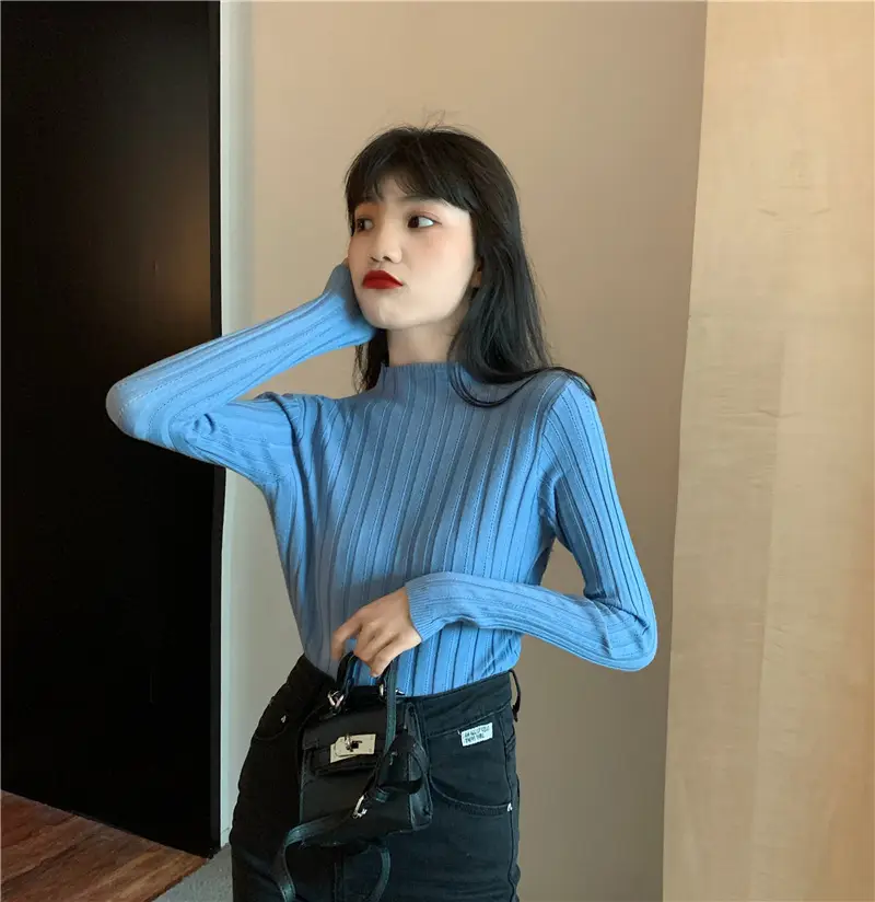 Pink Ribbed Long Sleeve Turtleneck Sweater — feature 40