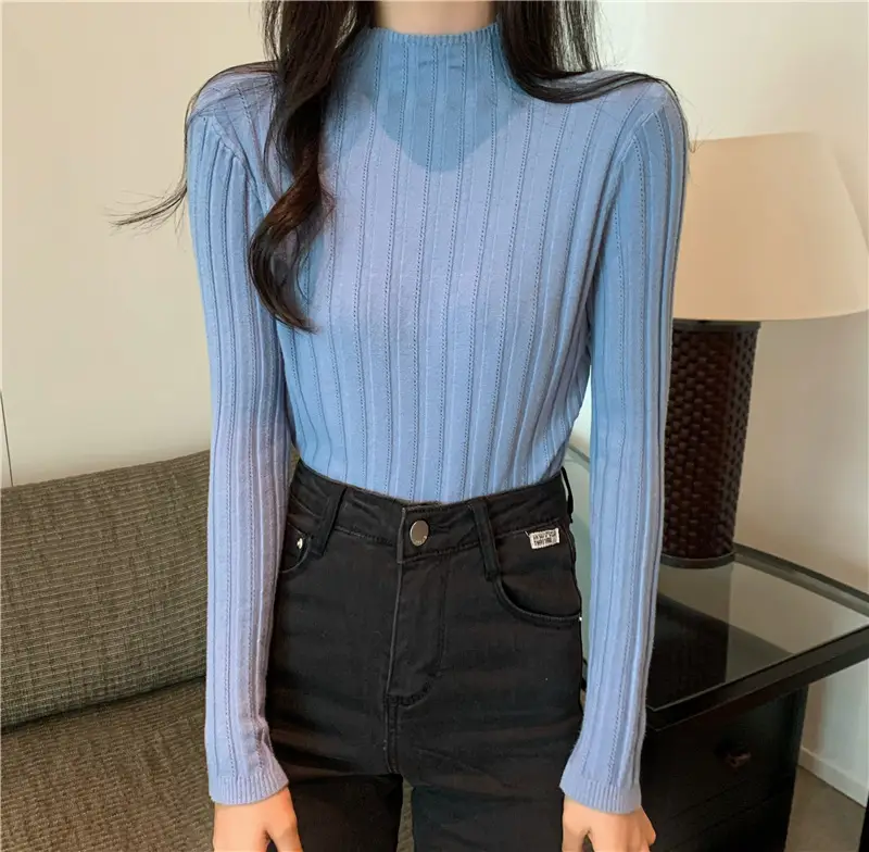 Pink Ribbed Long Sleeve Turtleneck Sweater — feature 41