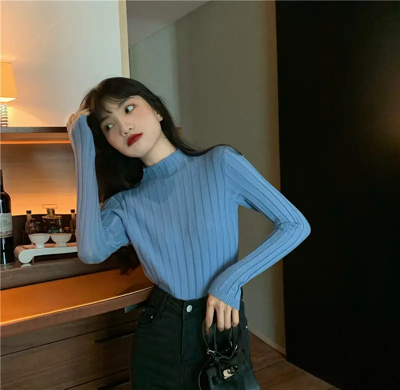 Pink Ribbed Long Sleeve Turtleneck Sweater — feature 42