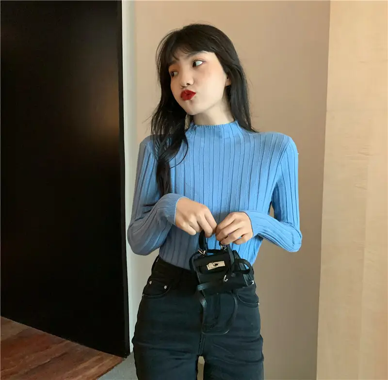 Pink Ribbed Long Sleeve Turtleneck Sweater — feature 44