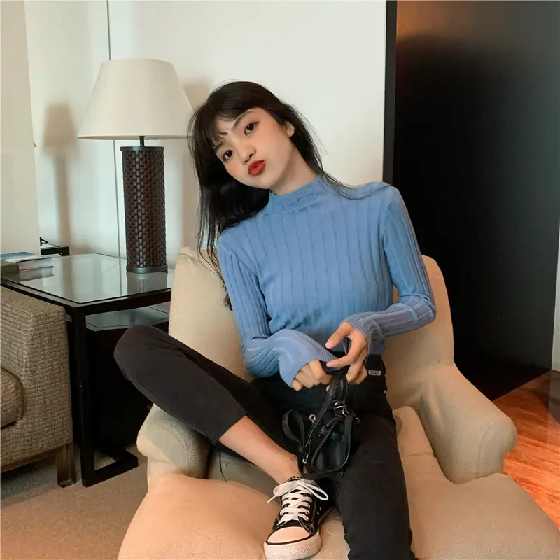 Pink Ribbed Long Sleeve Turtleneck Sweater — feature 45