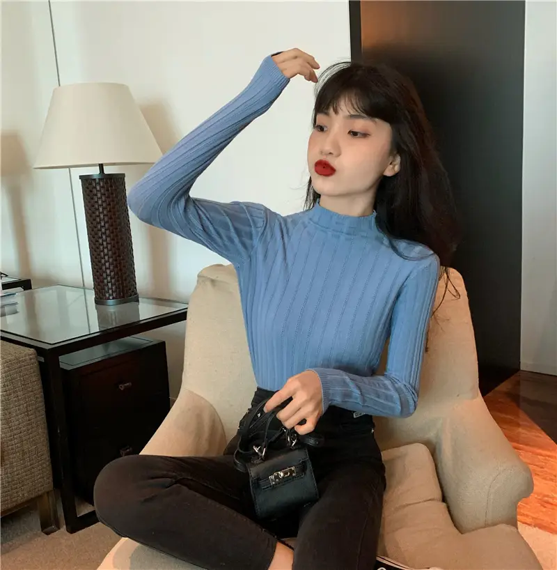 Pink Ribbed Long Sleeve Turtleneck Sweater — feature 46