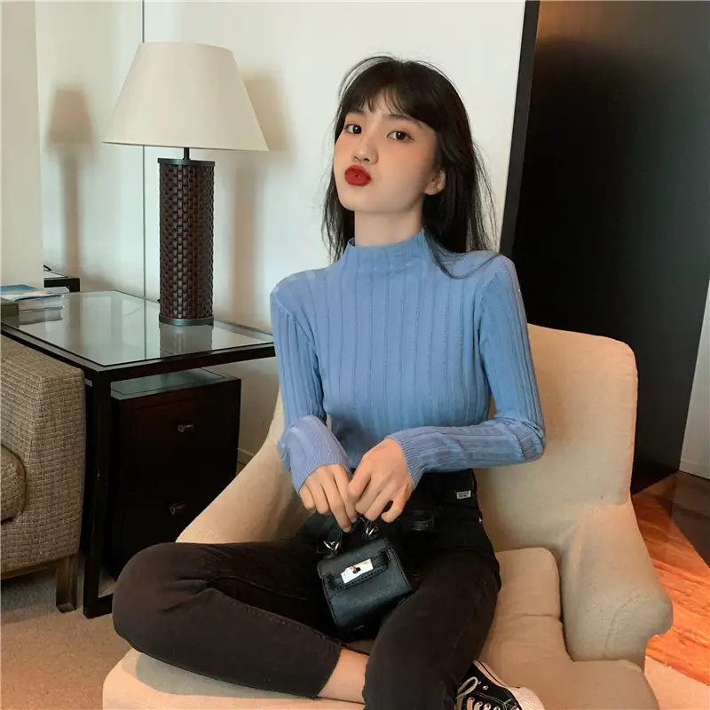 Pink Ribbed Long Sleeve Turtleneck Sweater — feature 47