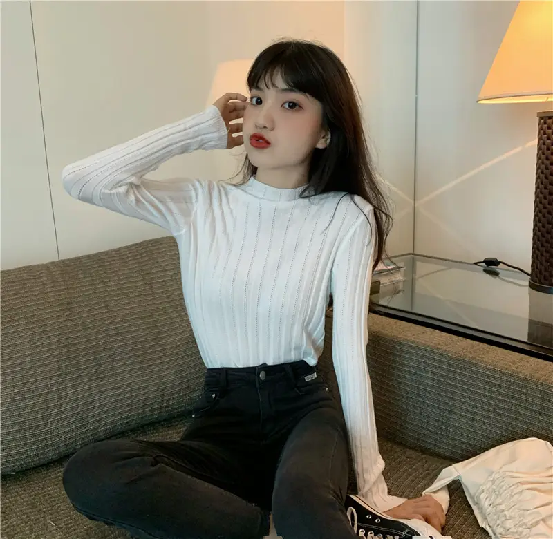 Pink Ribbed Long Sleeve Turtleneck Sweater — feature 48
