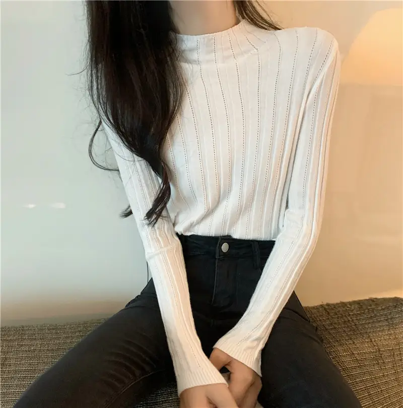Pink Ribbed Long Sleeve Turtleneck Sweater — feature 49