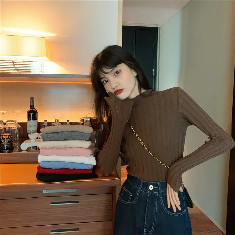 Pink Ribbed Long Sleeve Turtleneck Sweater — feature 5