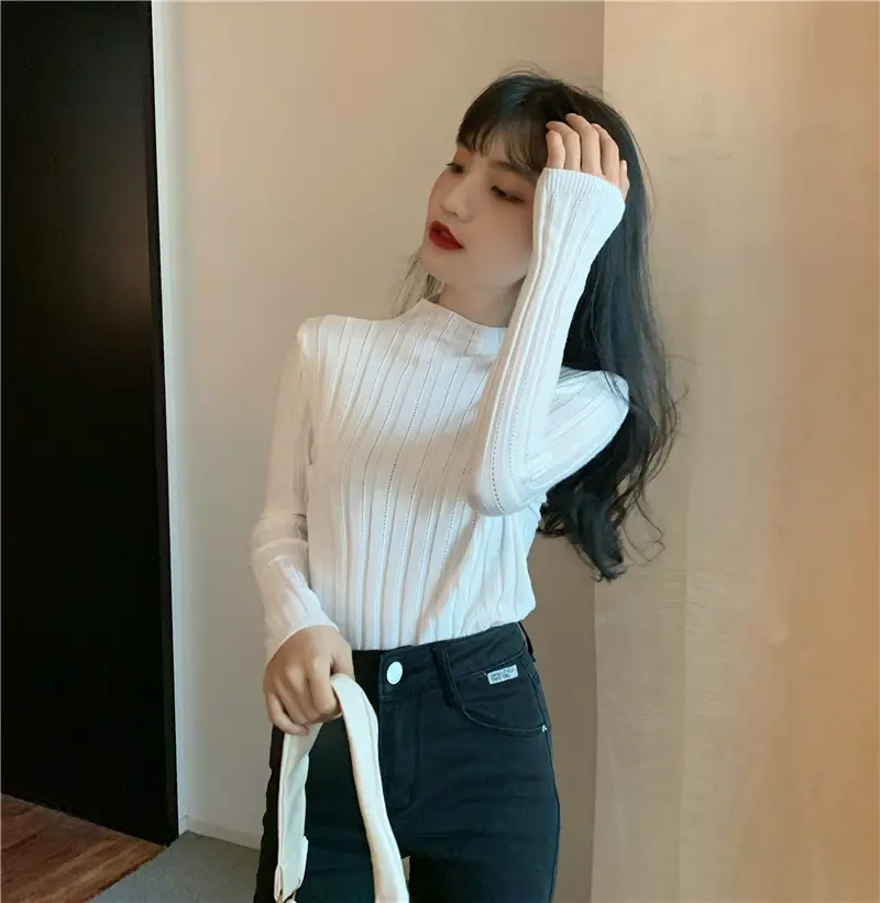 Pink Ribbed Long Sleeve Turtleneck Sweater — feature 50