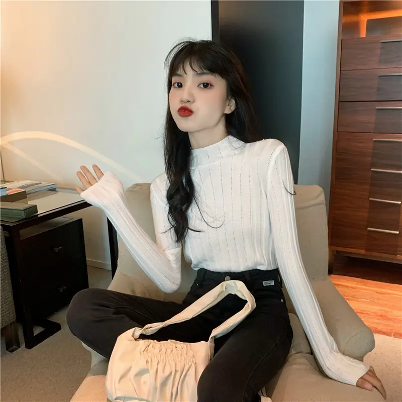Pink Ribbed Long Sleeve Turtleneck Sweater — feature 51