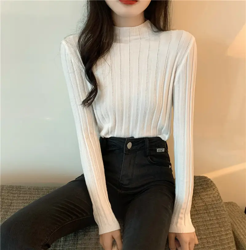 Pink Ribbed Long Sleeve Turtleneck Sweater — feature 52