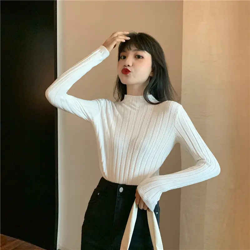 Pink Ribbed Long Sleeve Turtleneck Sweater — feature 53